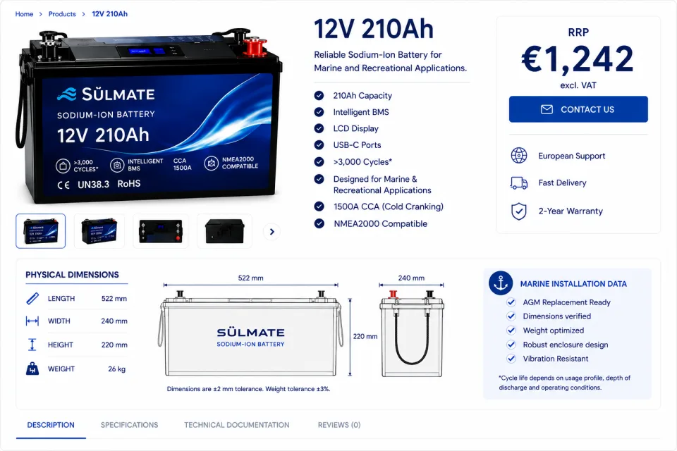 Sůlmate 12 V 210 Ah – batteria agli ioni di sodio