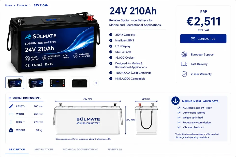 Sůlmate 24 V 210 Ah – batteria agli ioni di sodio